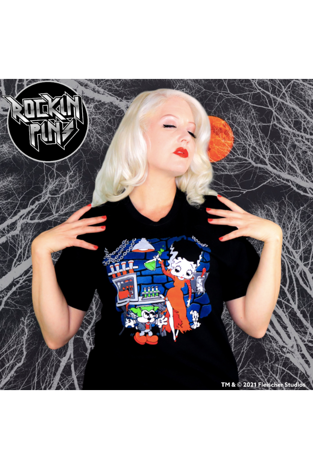 Betty Boop Bride Of Frankenstein Halloween Lab T-Shirt
